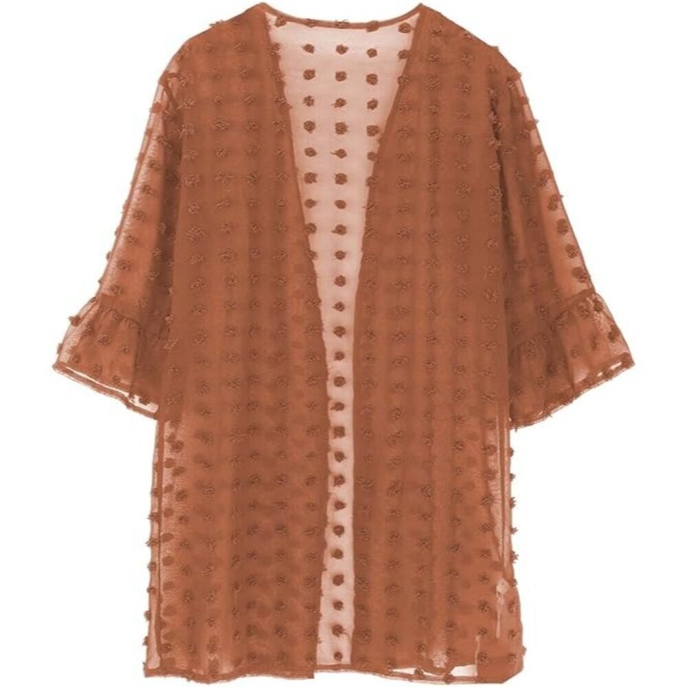 Elesol Womens Kimono Cardigan With 3/4 Bell Sleeves & Textured Dot Pattern , XXL